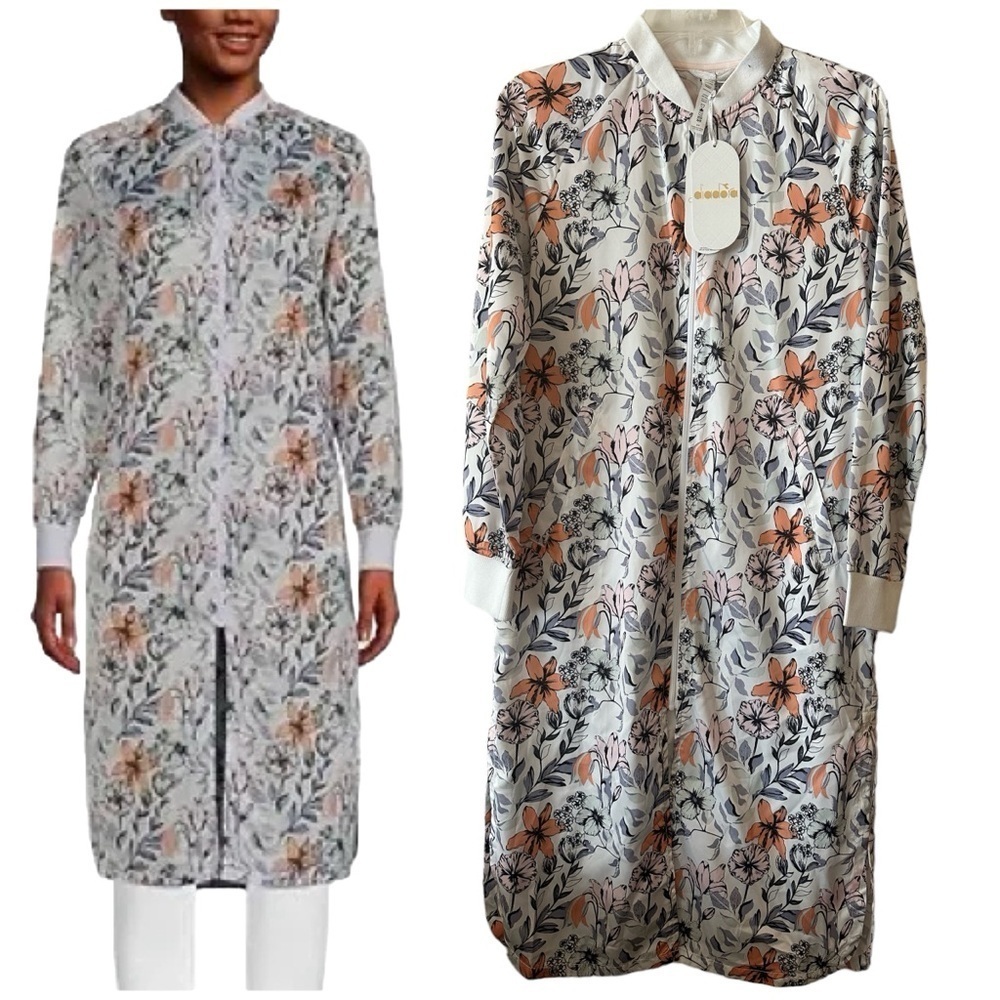 Diadora Floral Long Bomber Zip Up Water Resistant Jacket